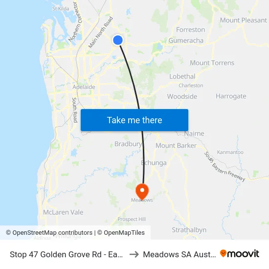 Stop 47 Golden Grove Rd - East side to Meadows SA Australia map