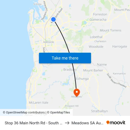 Stop 36 Main North Rd - South East side to Meadows SA Australia map
