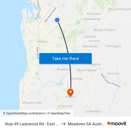 Stop 49 Ladywood Rd - East side to Meadows SA Australia map