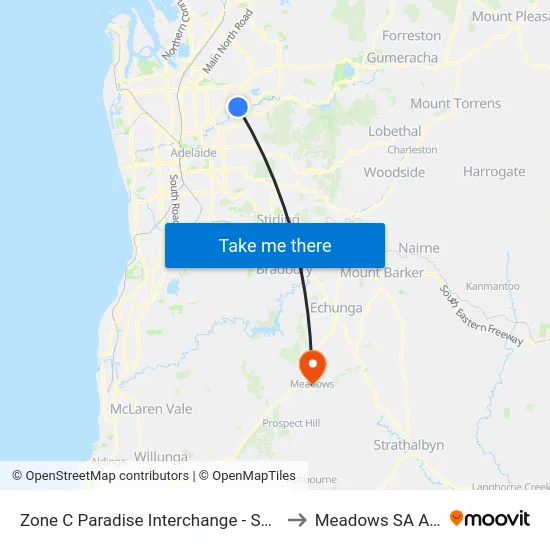 Zone C Paradise Interchange - South East side to Meadows SA Australia map