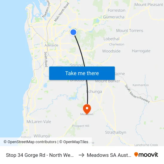 Stop 34 Gorge Rd - North West side to Meadows SA Australia map