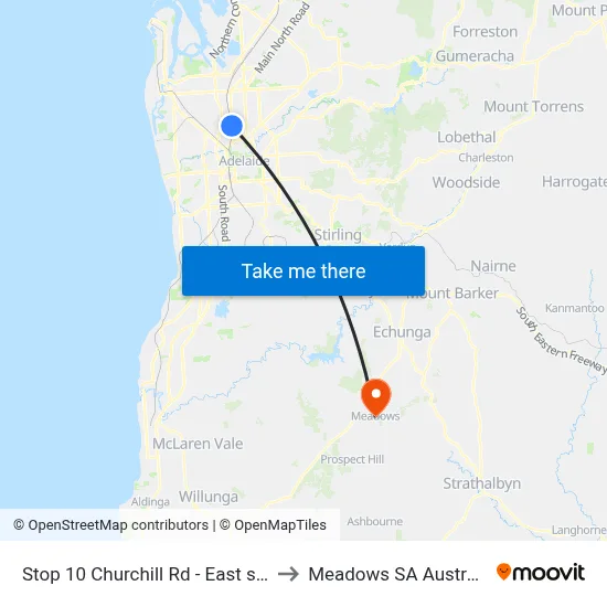 Stop 10 Churchill Rd - East side to Meadows SA Australia map