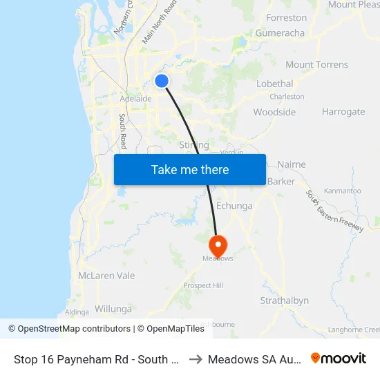 Stop 16 Payneham Rd - South East side to Meadows SA Australia map