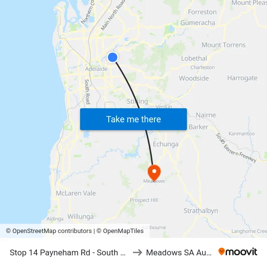 Stop 14 Payneham Rd - South East side to Meadows SA Australia map