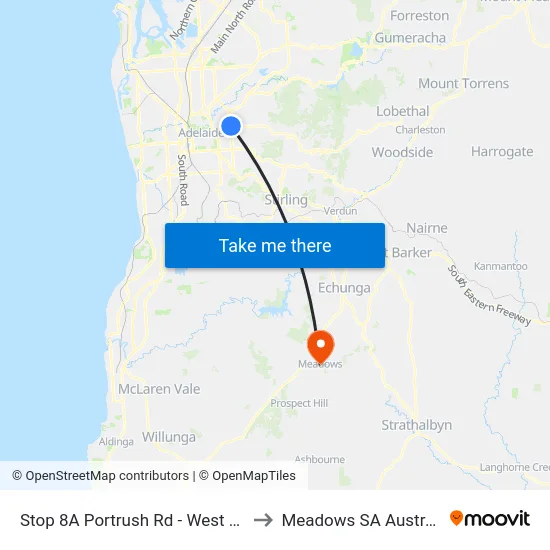 Stop 8A Portrush Rd - West side to Meadows SA Australia map