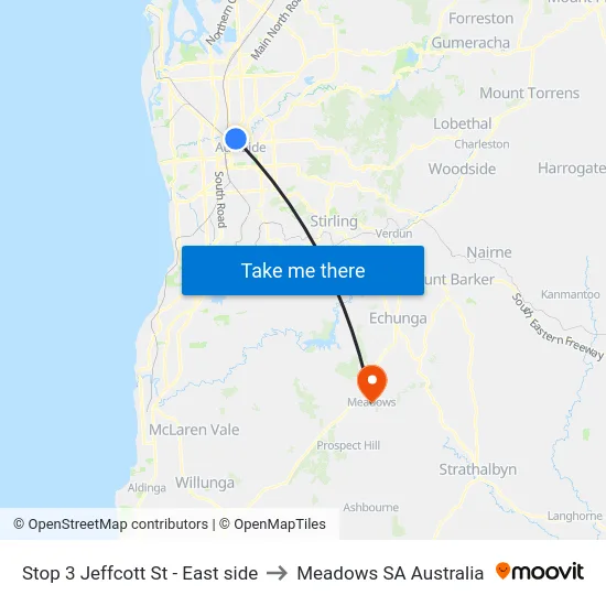 Stop 3 Jeffcott St - East side to Meadows SA Australia map