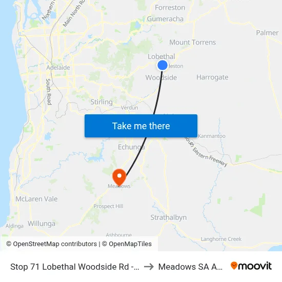Stop 71 Lobethal Woodside Rd - North side to Meadows SA Australia map
