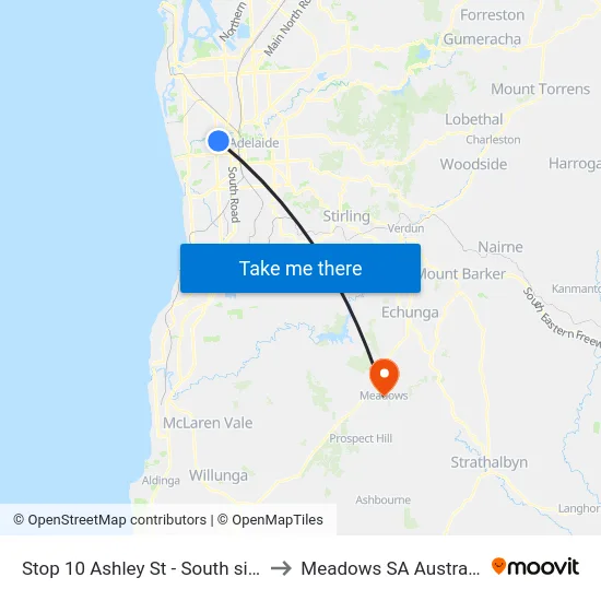 Stop 10 Ashley St - South side to Meadows SA Australia map