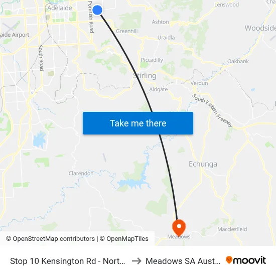 Stop 10 Kensington Rd - North side to Meadows SA Australia map