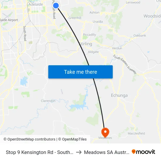 Stop 9 Kensington Rd - South side to Meadows SA Australia map