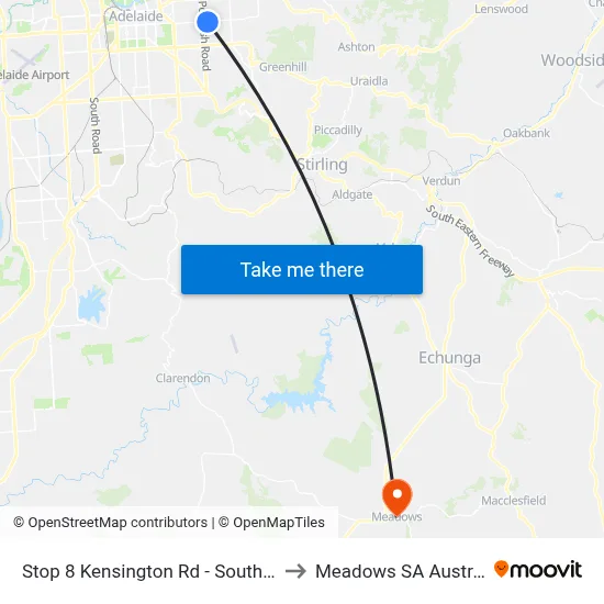 Stop 8 Kensington Rd - South side to Meadows SA Australia map