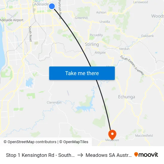 Stop 1 Kensington Rd - South side to Meadows SA Australia map
