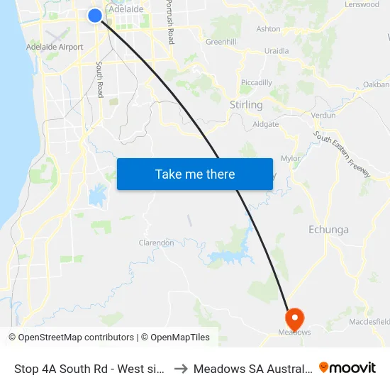 Stop 4A South Rd - West side to Meadows SA Australia map