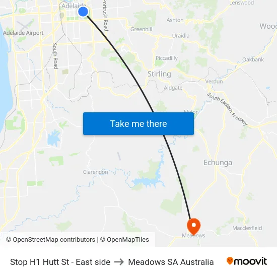 Stop H1 Hutt St - East side to Meadows SA Australia map