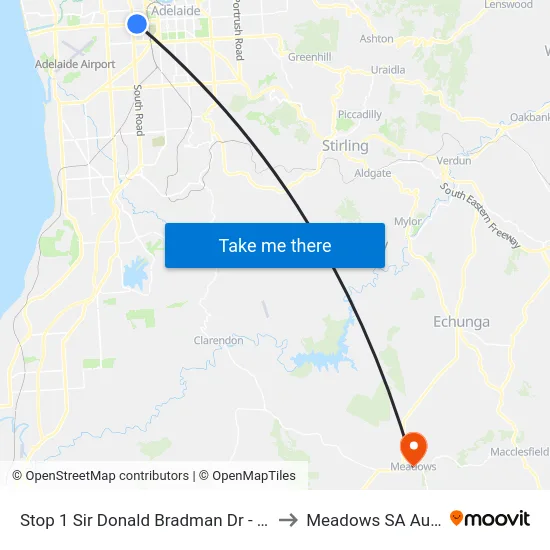 Stop 1 Sir Donald Bradman Dr - North side to Meadows SA Australia map
