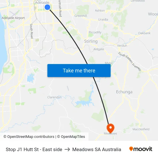 Stop J1 Hutt St - East side to Meadows SA Australia map