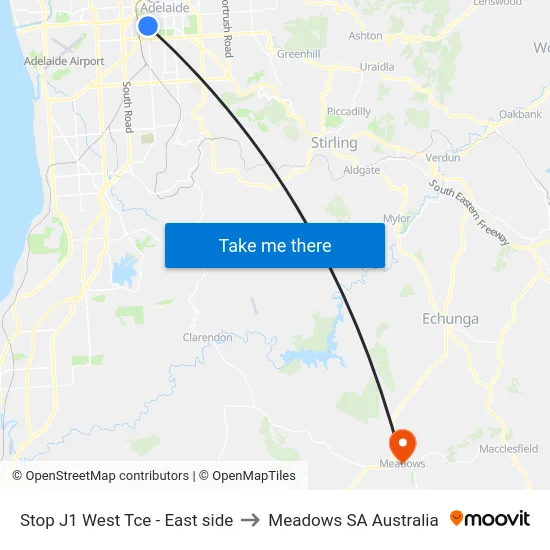 Stop J1 West Tce - East side to Meadows SA Australia map
