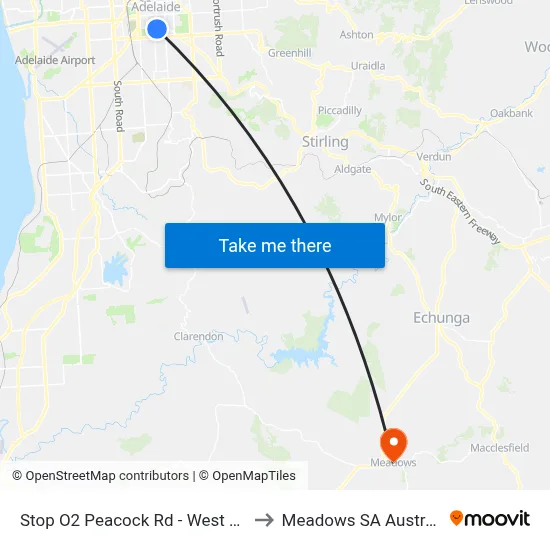 Stop O2 Peacock Rd - West side to Meadows SA Australia map