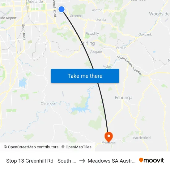 Stop 13 Greenhill Rd - South side to Meadows SA Australia map