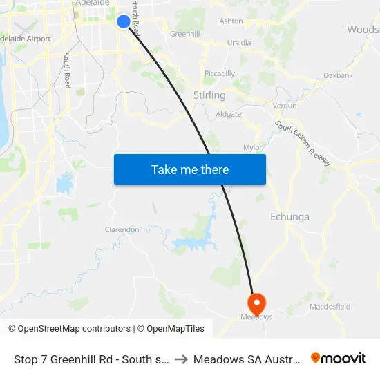 Stop 7 Greenhill Rd - South side to Meadows SA Australia map