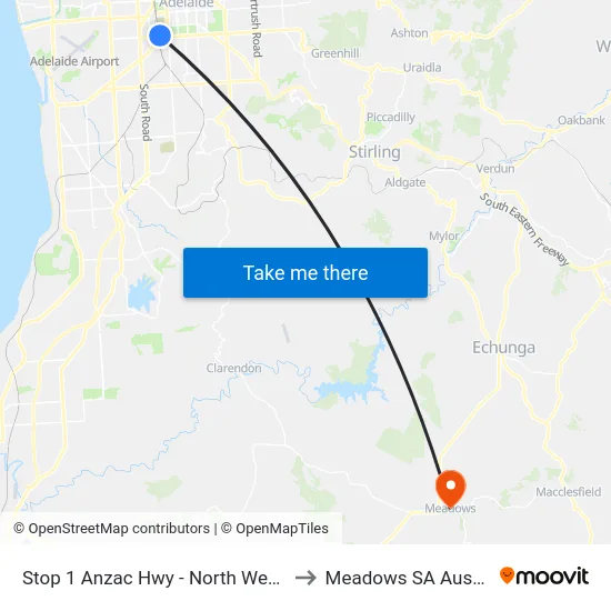 Stop 1 Anzac Hwy - North West side to Meadows SA Australia map