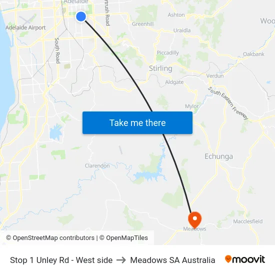 Stop 1 Unley Rd - West side to Meadows SA Australia map