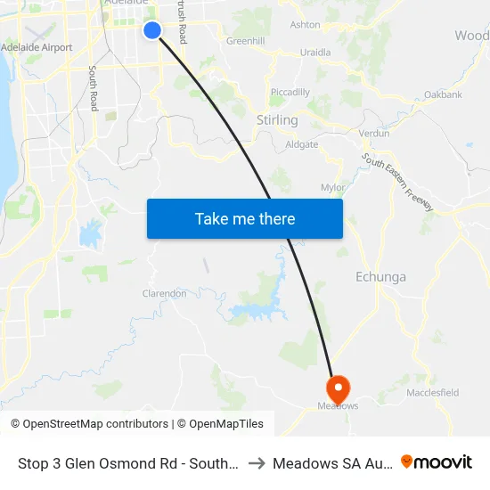 Stop 3 Glen Osmond Rd - South West side to Meadows SA Australia map