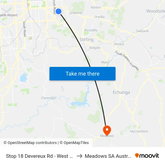Stop 18 Devereux Rd - West side to Meadows SA Australia map