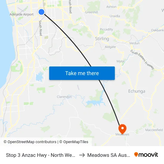 Stop 3 Anzac Hwy - North West side to Meadows SA Australia map