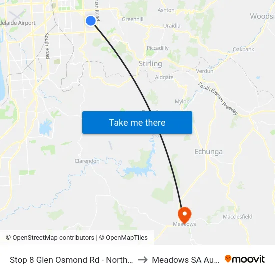 Stop 8 Glen Osmond Rd - North East side to Meadows SA Australia map