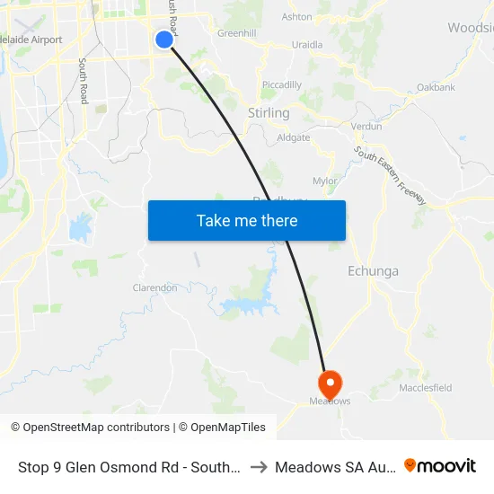 Stop 9 Glen Osmond Rd - South West side to Meadows SA Australia map