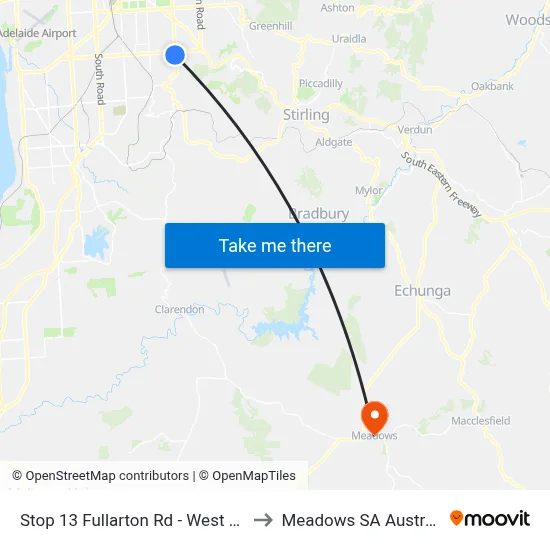 Stop 13 Fullarton Rd - West side to Meadows SA Australia map