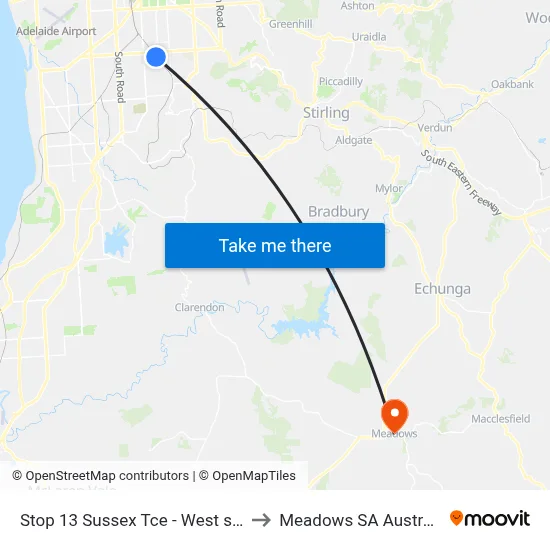 Stop 13 Sussex Tce - West side to Meadows SA Australia map