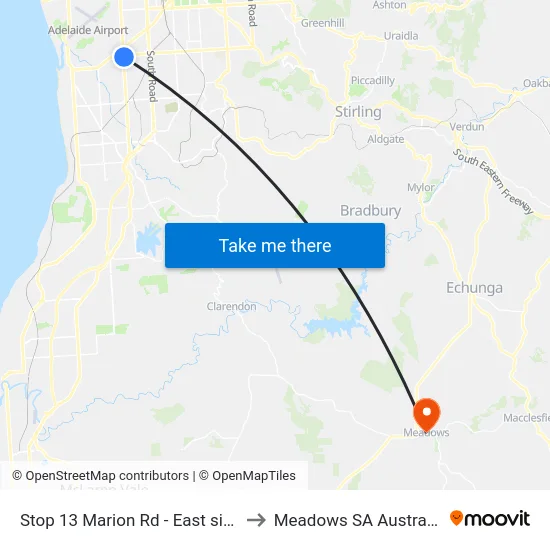 Stop 13 Marion Rd - East side to Meadows SA Australia map
