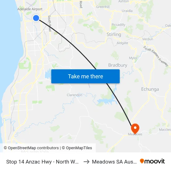 Stop 14 Anzac Hwy - North West side to Meadows SA Australia map