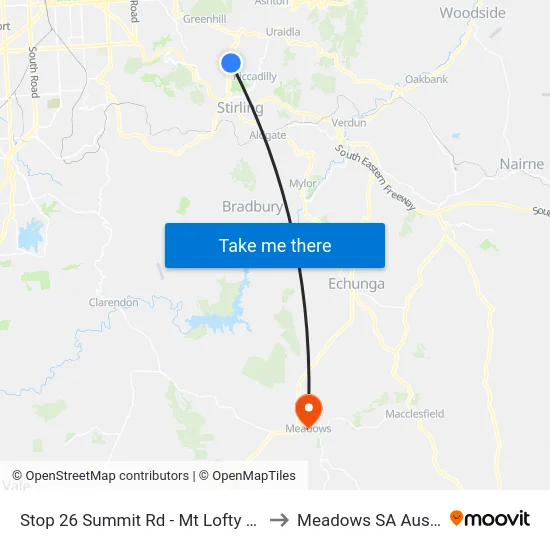 Stop 26 Summit Rd - Mt Lofty Summit to Meadows SA Australia map