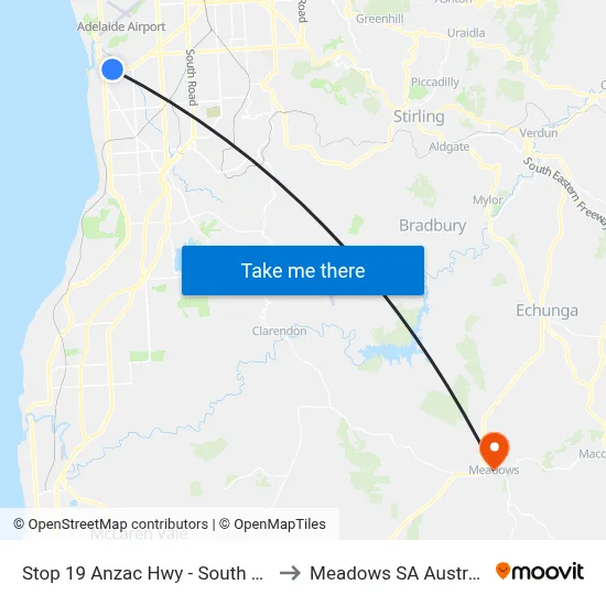 Stop 19 Anzac Hwy - South side to Meadows SA Australia map