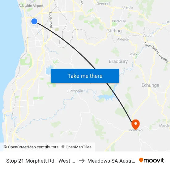 Stop 21 Morphett Rd - West side to Meadows SA Australia map