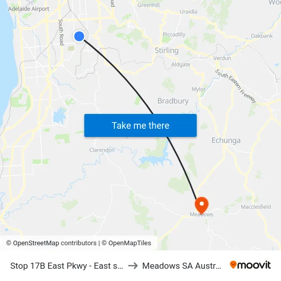 Stop 17B East Pkwy - East side to Meadows SA Australia map