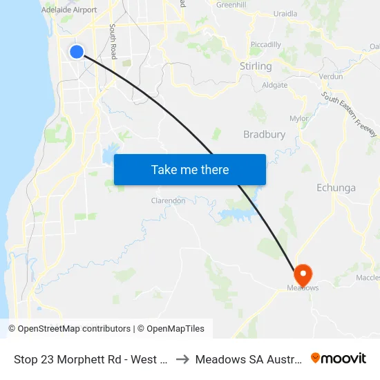Stop 23 Morphett Rd - West side to Meadows SA Australia map