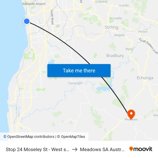 Stop 24 Moseley St - West side to Meadows SA Australia map