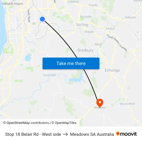 Stop 18 Belair Rd - West side to Meadows SA Australia map