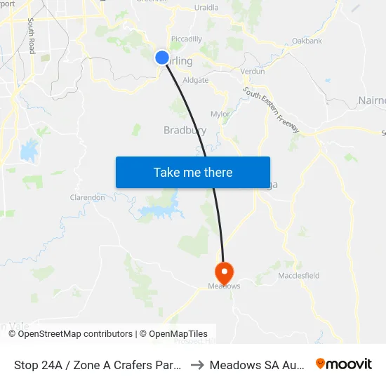 Stop 24A / Zone A Crafers Park N Ride to Meadows SA Australia map