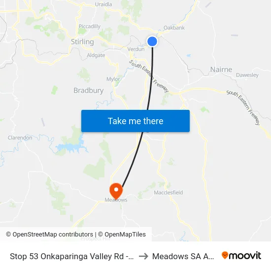 Stop 53 Onkaparinga Valley Rd - South side to Meadows SA Australia map