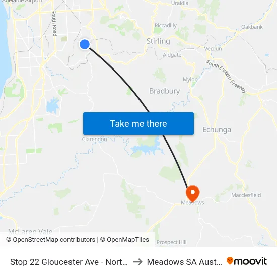Stop 22 Gloucester Ave - North side to Meadows SA Australia map