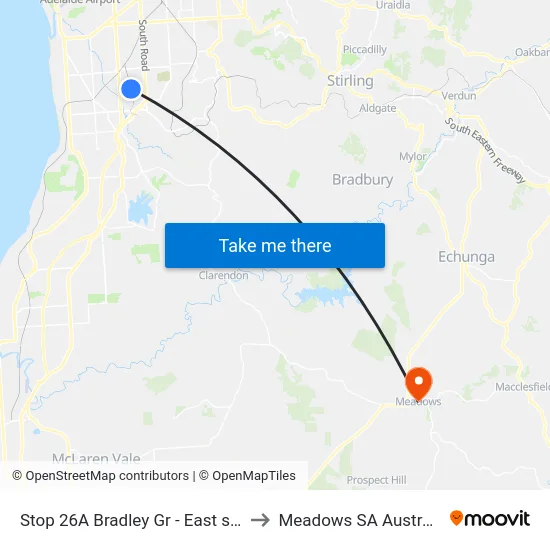 Stop 26A Bradley Gr - East side to Meadows SA Australia map