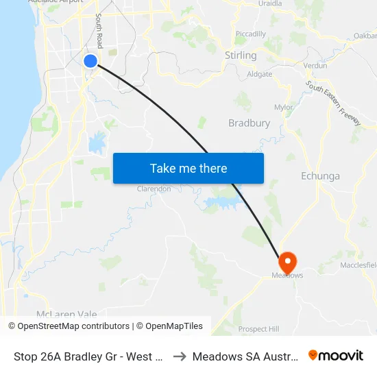 Stop 26A Bradley Gr - West side to Meadows SA Australia map