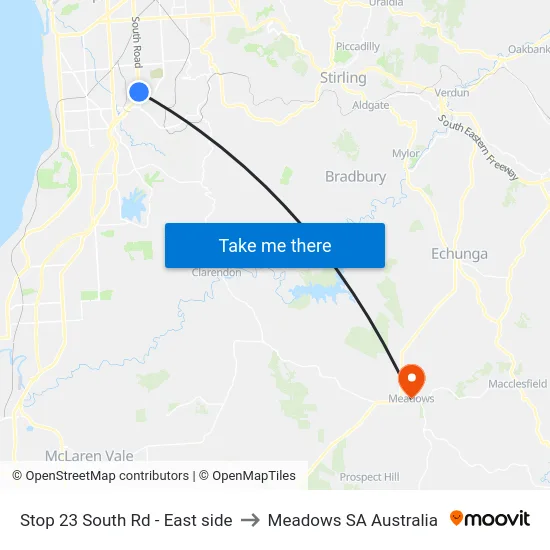 Stop 23 South Rd - East side to Meadows SA Australia map