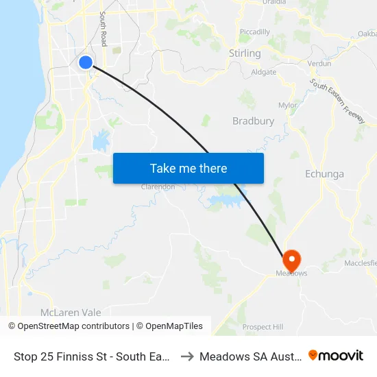 Stop 25 Finniss St - South East side to Meadows SA Australia map