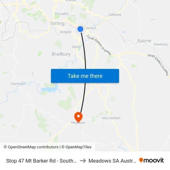 Stop 47 Mt Barker Rd - South side to Meadows SA Australia map